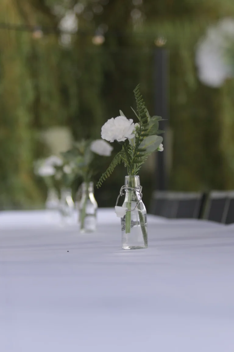 Blume in Vase auf einem Tisch - Wasser in ihr geschüttet